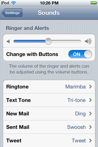 iPod Proper Ringer and Alerts Settings Enabled